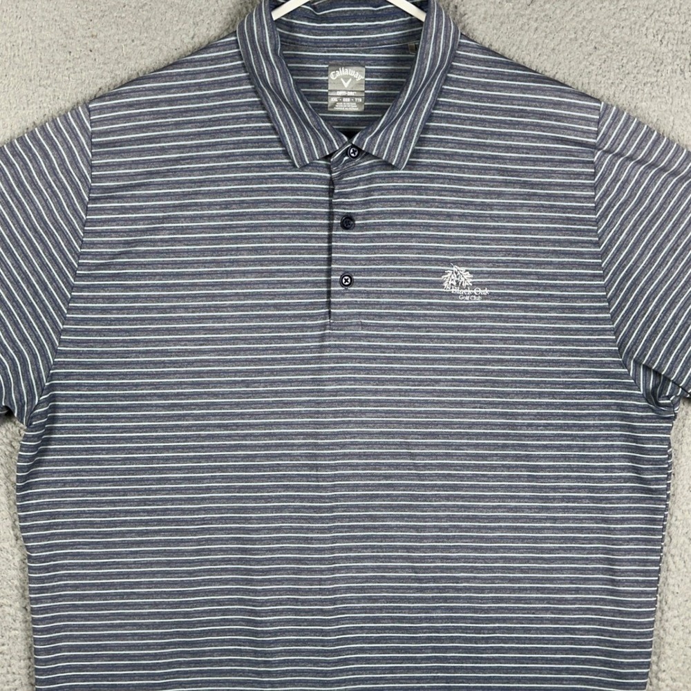 Callaway‎ Polo Shirt Mens 2XL Grey Blue Opti-Dri Golf Striped Rugby Stretch Logo
